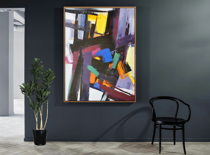 Original Painting Hand Made Large Abstract Art,Vertical Palette Knife Contemporary Art,Original Abstract Painting Canvas Art,Black,Purple,Pink,Blue,Yellow,Brown.Etc